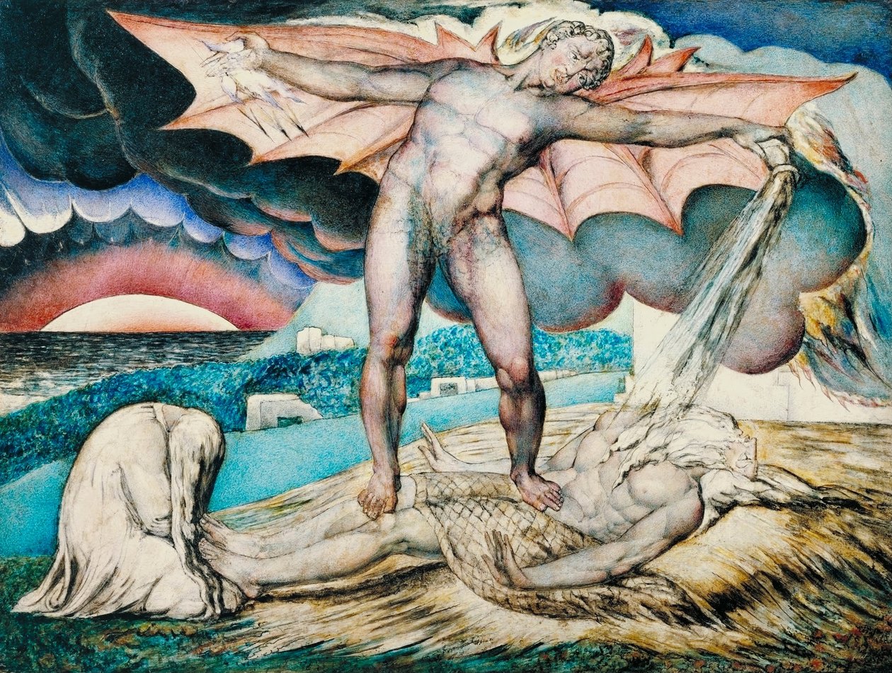 Satan schlägt Hiob mit bösen Geschwüren von William Blake