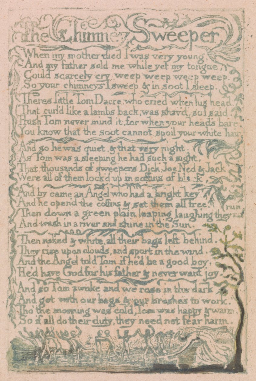 Lieder der Unschuld und der Erfahrung, Platte 10, "Der Schornsteinfeger" (Bentley 12) von William Blake