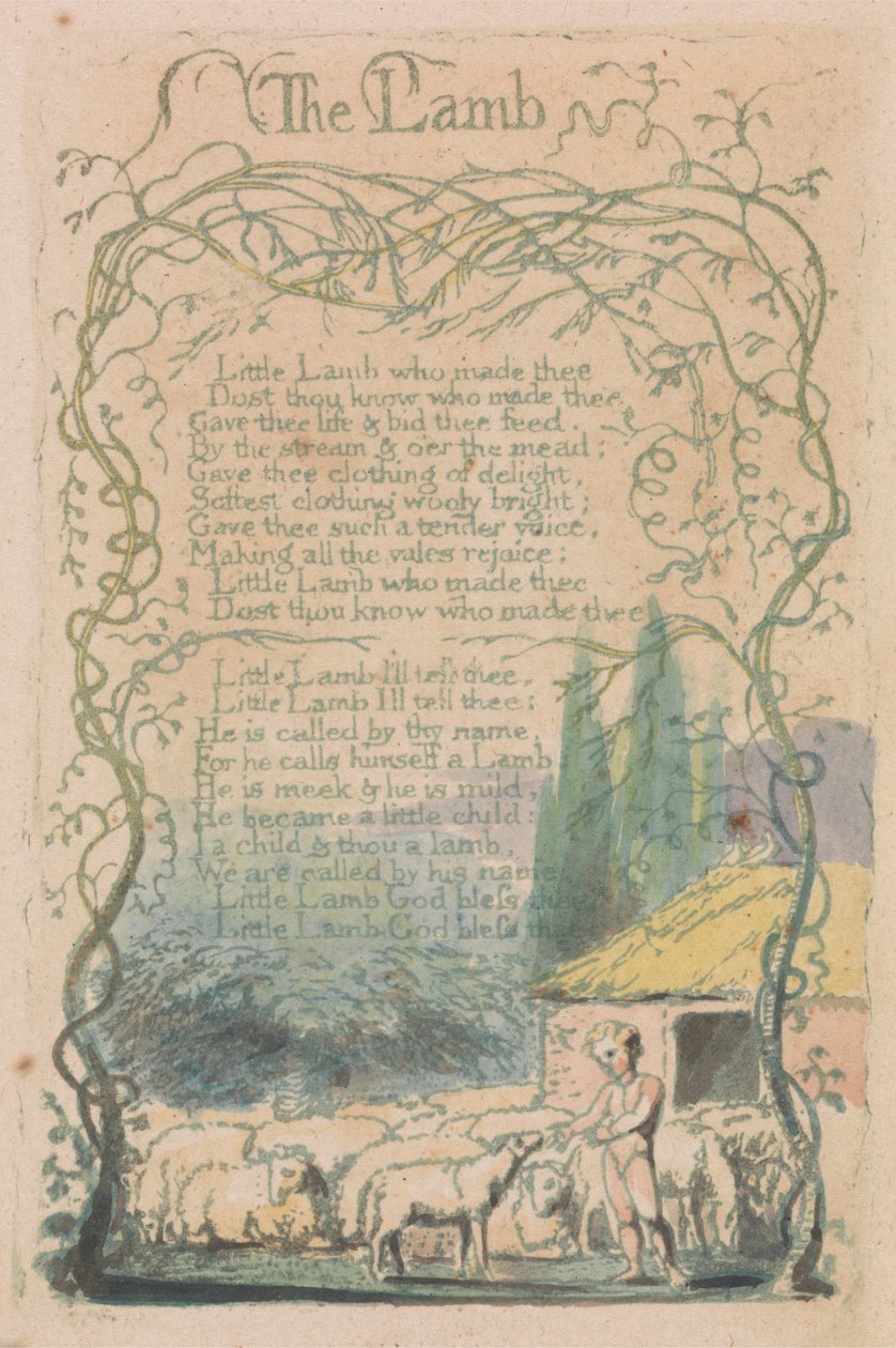 Lieder der Unschuld und der Erfahrung, Platte 18, "Das Lamm" (Bentley 8) von William Blake