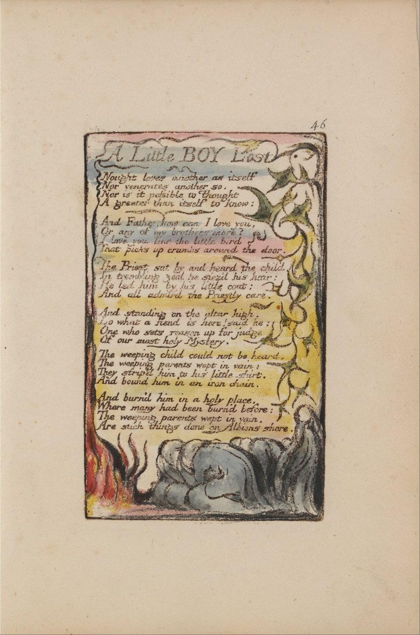 Lieder der Unschuld und der Erfahrung, Tafel 46, Ein kleiner Junge verloren (Bentley 50) von William Blake