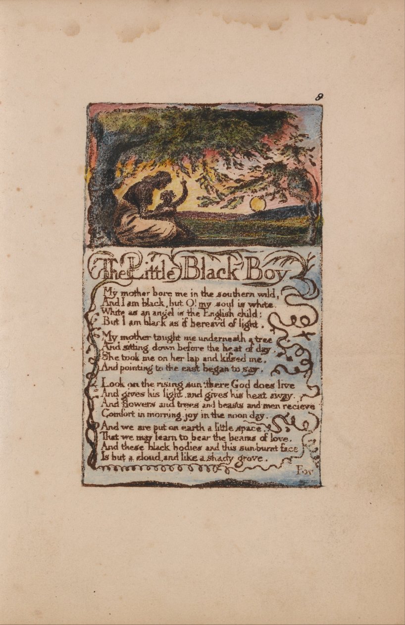 Lieder der Unschuld und Erfahrung, Platte 8, Der kleine schwarze Junge (Bentley 9) von William Blake