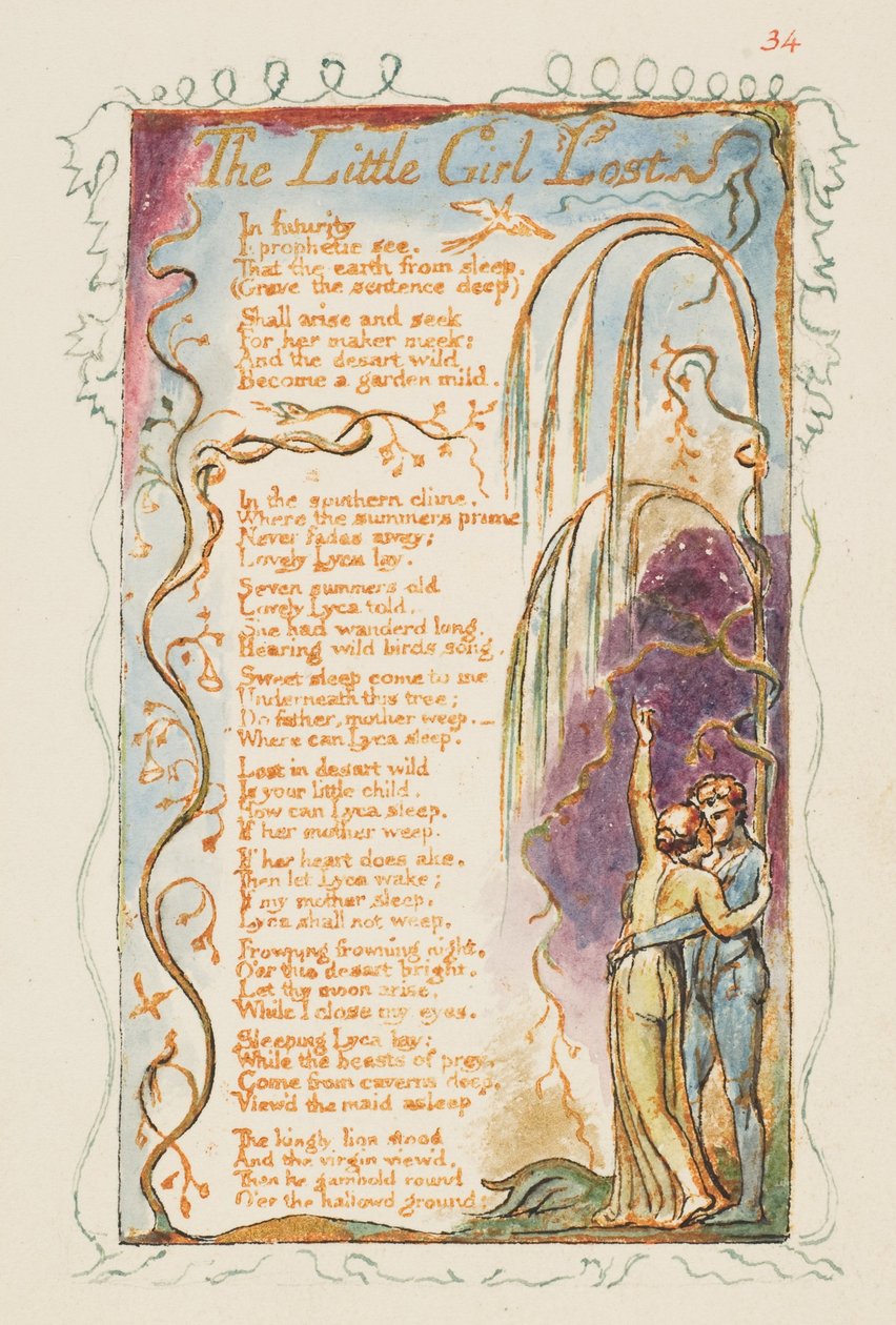 Lieder der Unschuld und der Erfahrung: Das verlorene kleine Mädchen, ca. 1825 von William Blake