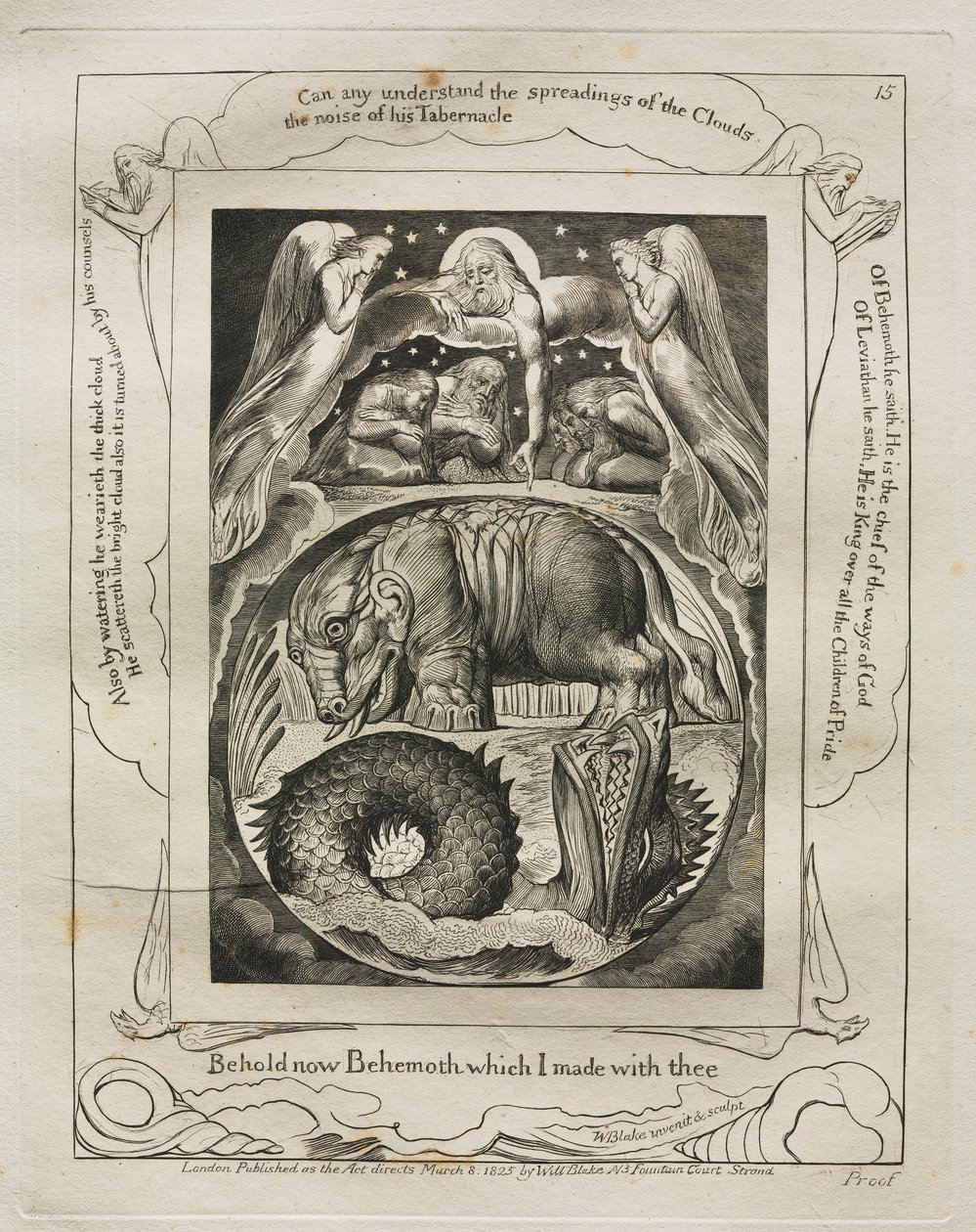 Das Buch Hiob: Pl. 15, Siehe jetzt Behemoth, den ich mit dir gemacht habe, 1825 von William Blake