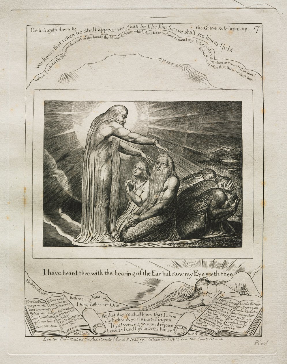 Das Buch Hiob: Pl. 17, Ich habe dich mit dem Ohr gehört, aber nun sieht mein Auge..., 1825 von William Blake