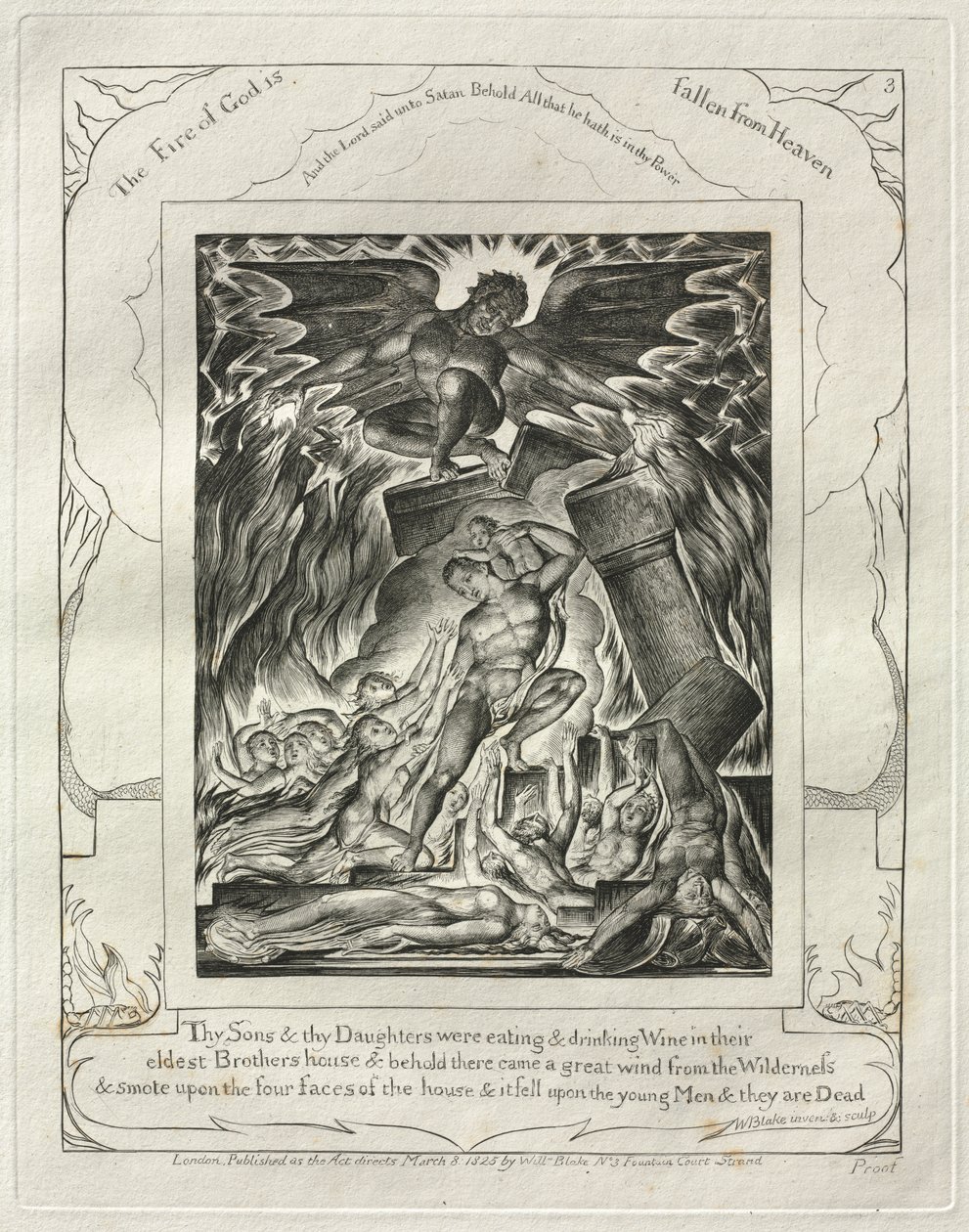 Das Buch Hiob: Pl. 3, Deine Söhne und deine Töchter aßen und tranken Wein im Haus ihres ältesten Bruders von William Blake