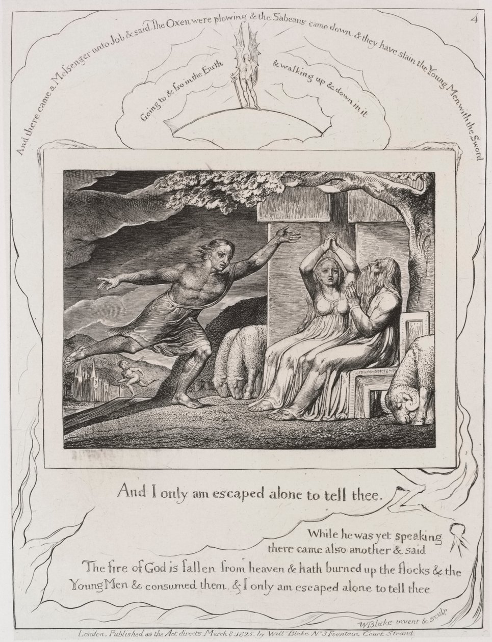 Das Buch Hiob: Pl. 4, und ich allein bin entkommen, um es dir zu sagen von William Blake