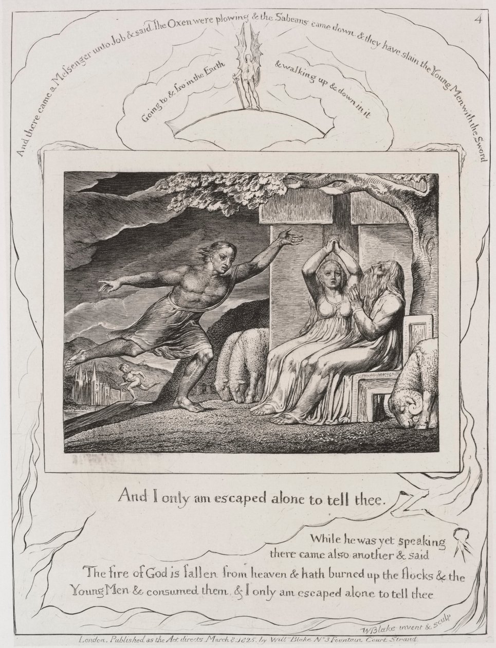 Das Buch Hiob: Pl. 4, und ich allein bin entkommen, um es dir zu sagen von William Blake