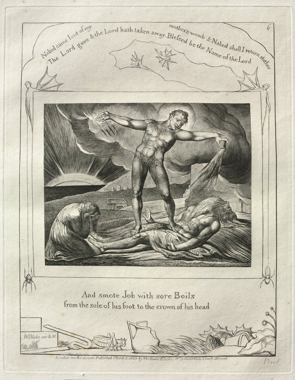 Das Buch Hiob: Pl. 6, Und schlug Hiob mit bösen Geschwüren von der Fußsohle... 1825 von William Blake