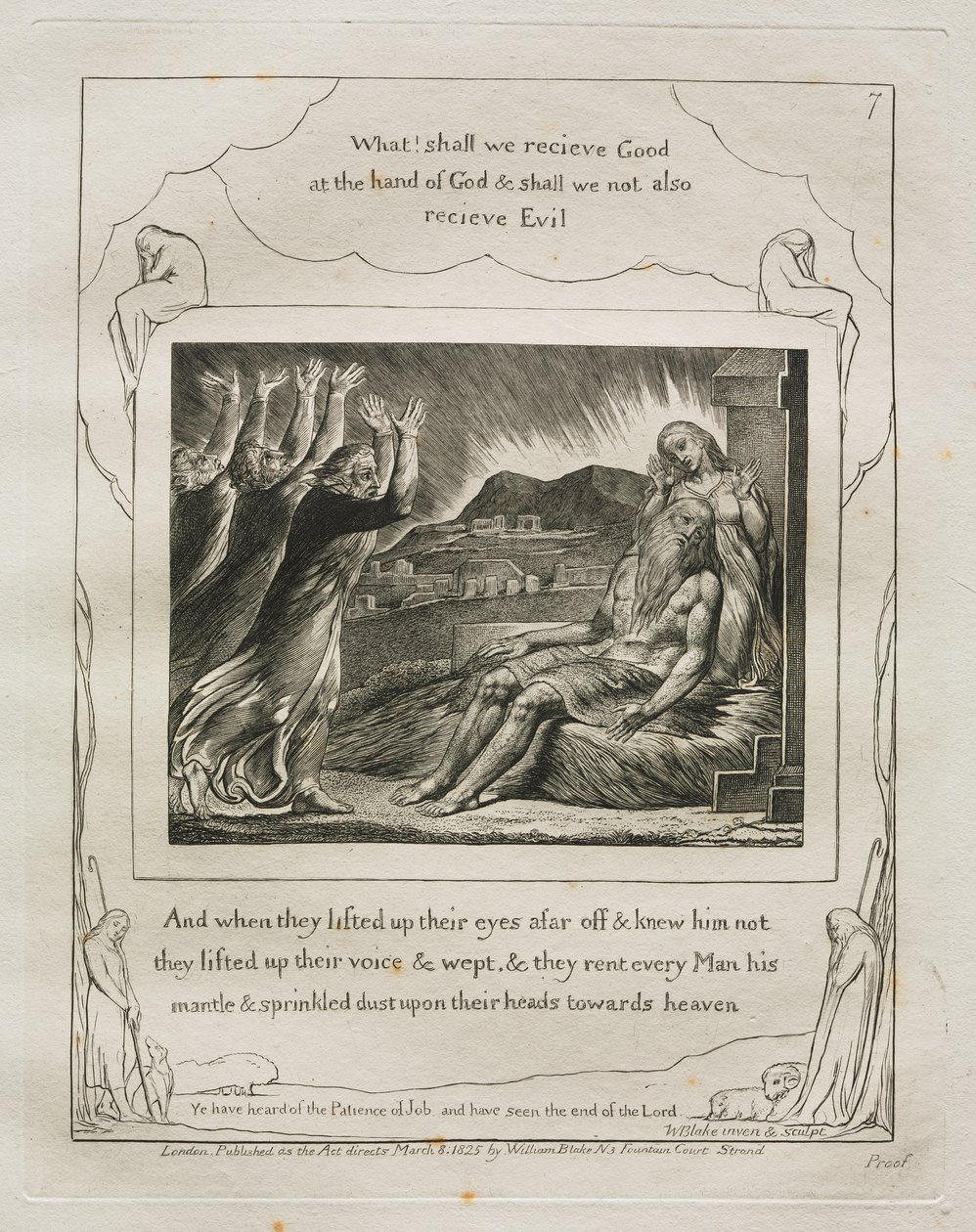 Das Buch Hiob: Pl. 7, Und als sie ihre Augen von ferne aufhoben und ihn nicht erkannten, erhoben sie ihre Stimmen und weinten von William Blake