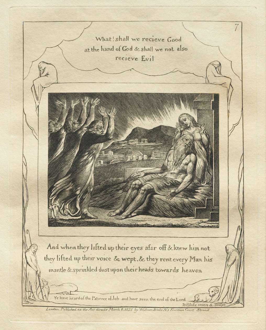 Das Buch Hiob: Pl. 7, Und als sie ihre Augen von ferne aufhoben und ihn nicht erkannten... von William Blake