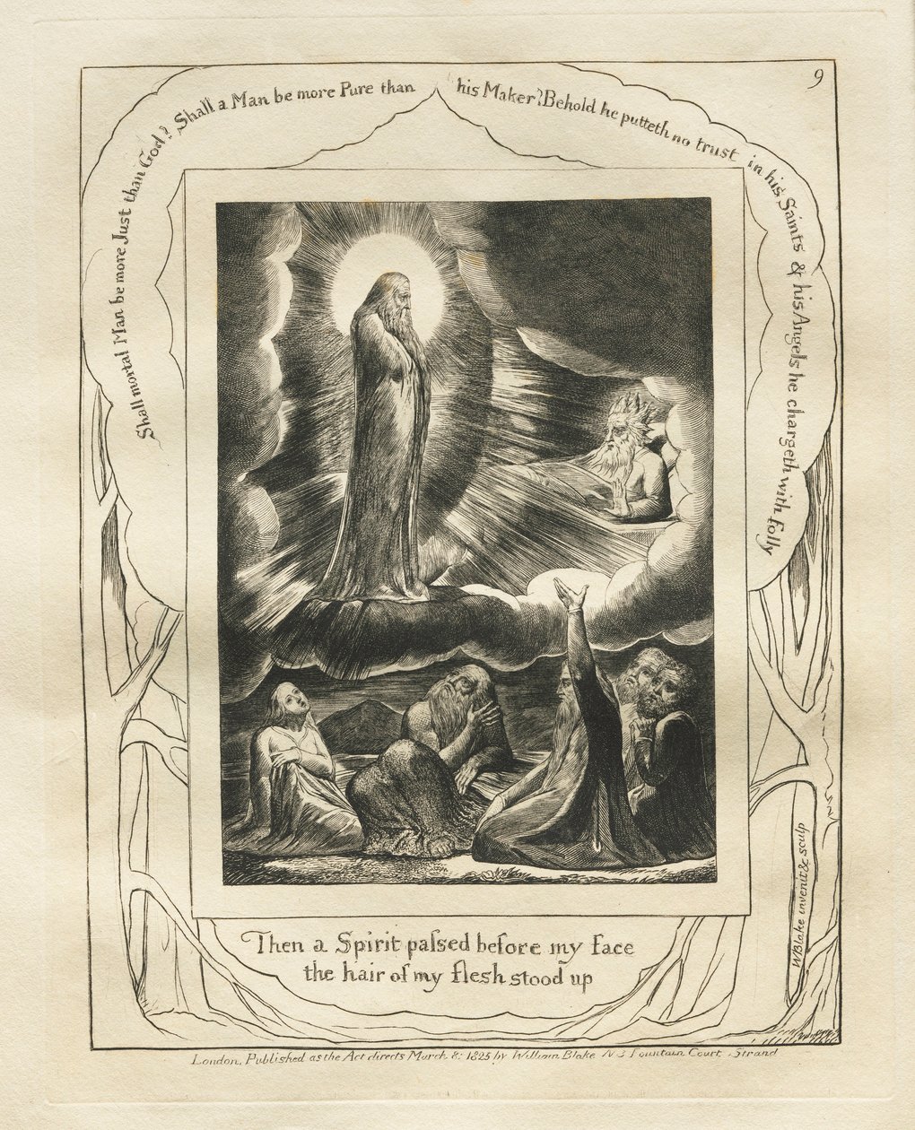 Das Buch Hiob: Pl. 9, Dann ging ein Geist vor meinem Gesicht vorbei, das Haar meines Fleisches stellte sich auf, 1825 von William Blake