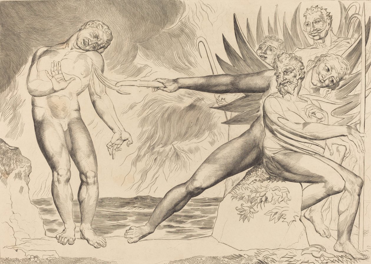 Der Kreis der korrupten Beamten, die Teufel quälen Ciampolo von William Blake