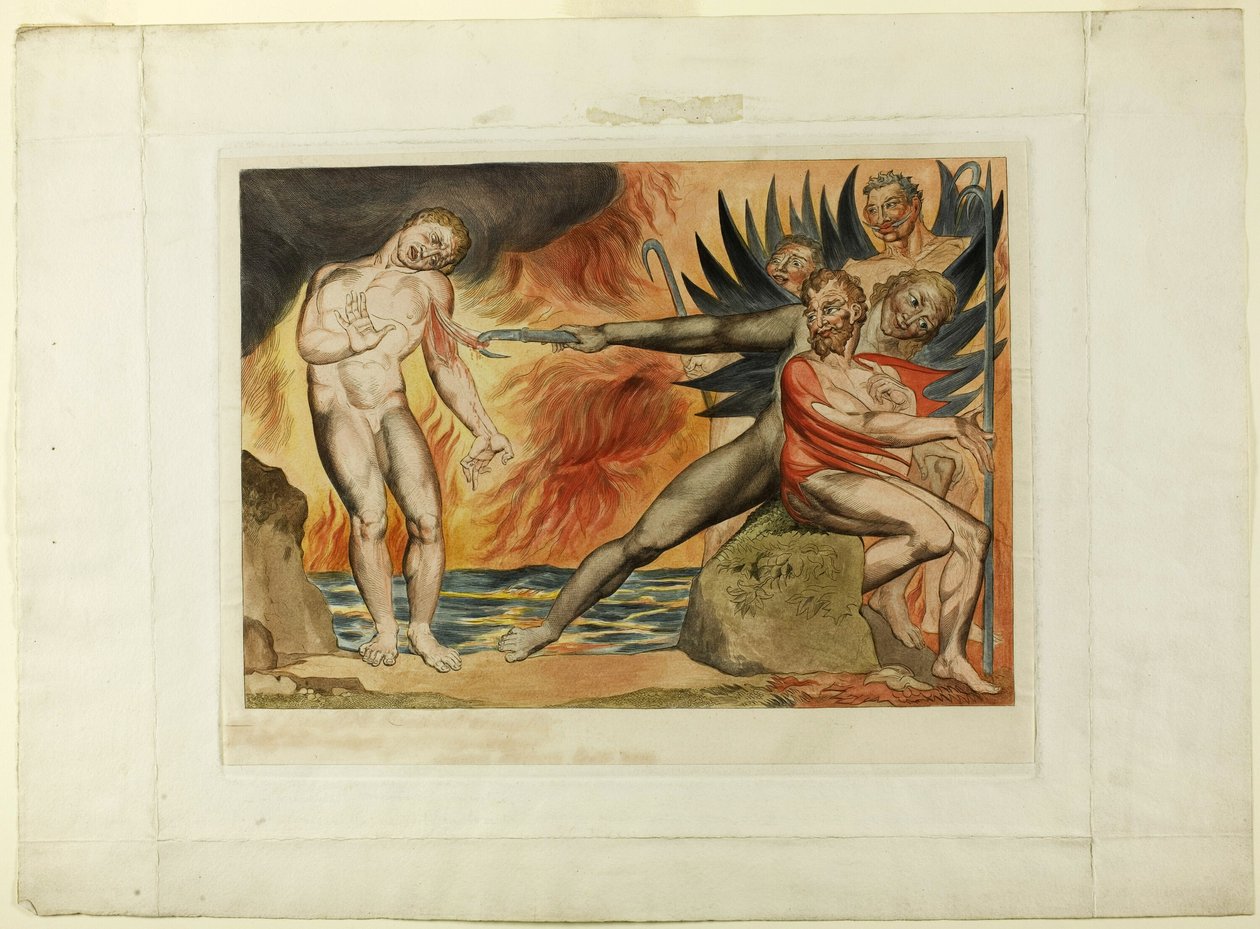Der Kreis der korrupten Beamten; die Teufel quälen Ciampolo. Inferno, Gesang XXII von William Blake