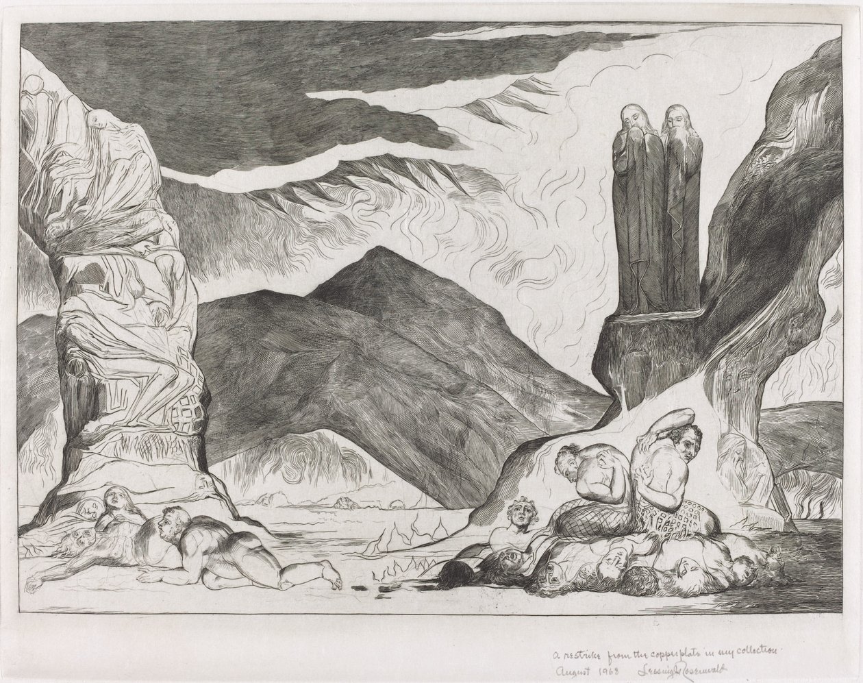 Der Kreis der Fälscher: Dante und Virgil halten sich wegen des Gestanks die Nasen zu von William Blake