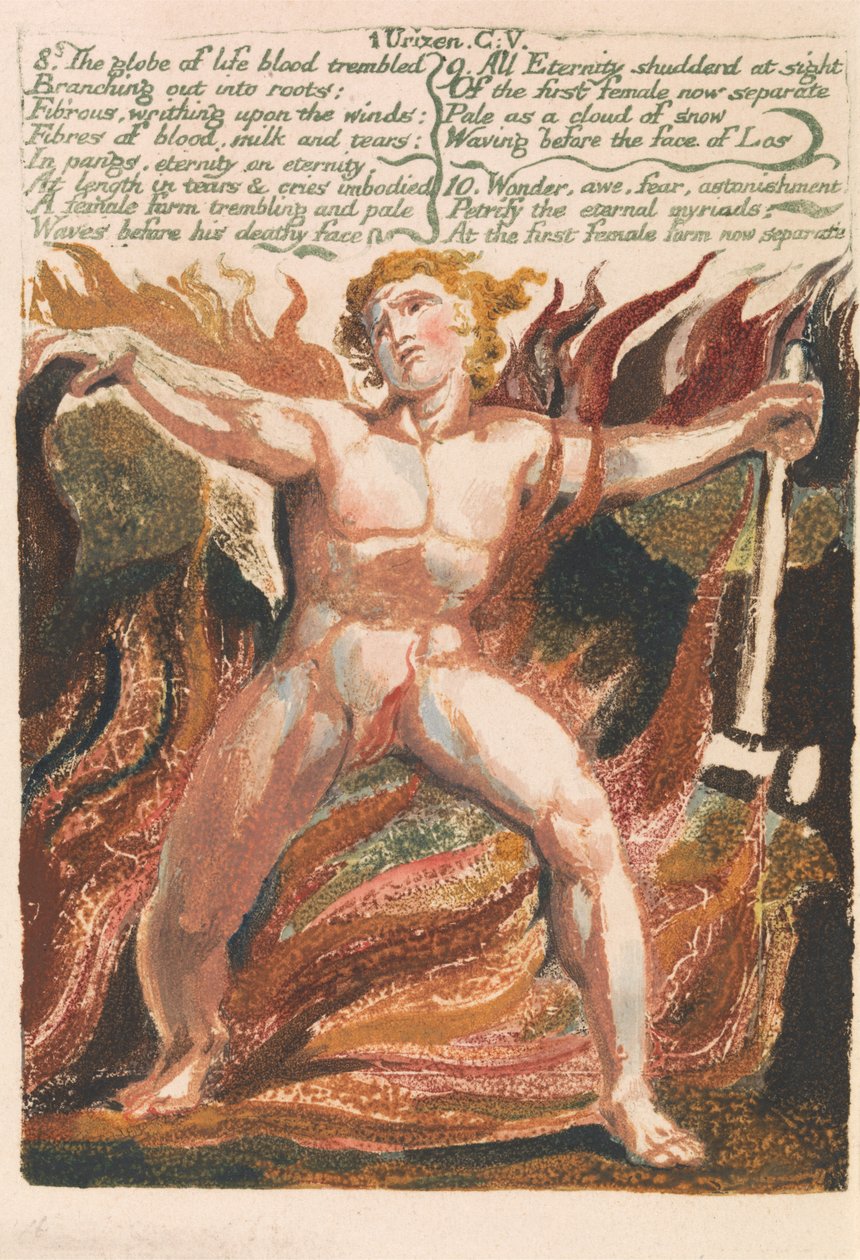Das erste Buch Urizen, Tafel 15, "8. Die Kugel des Lebensbluts zitterte . . . ." (Bentley 18) von William Blake