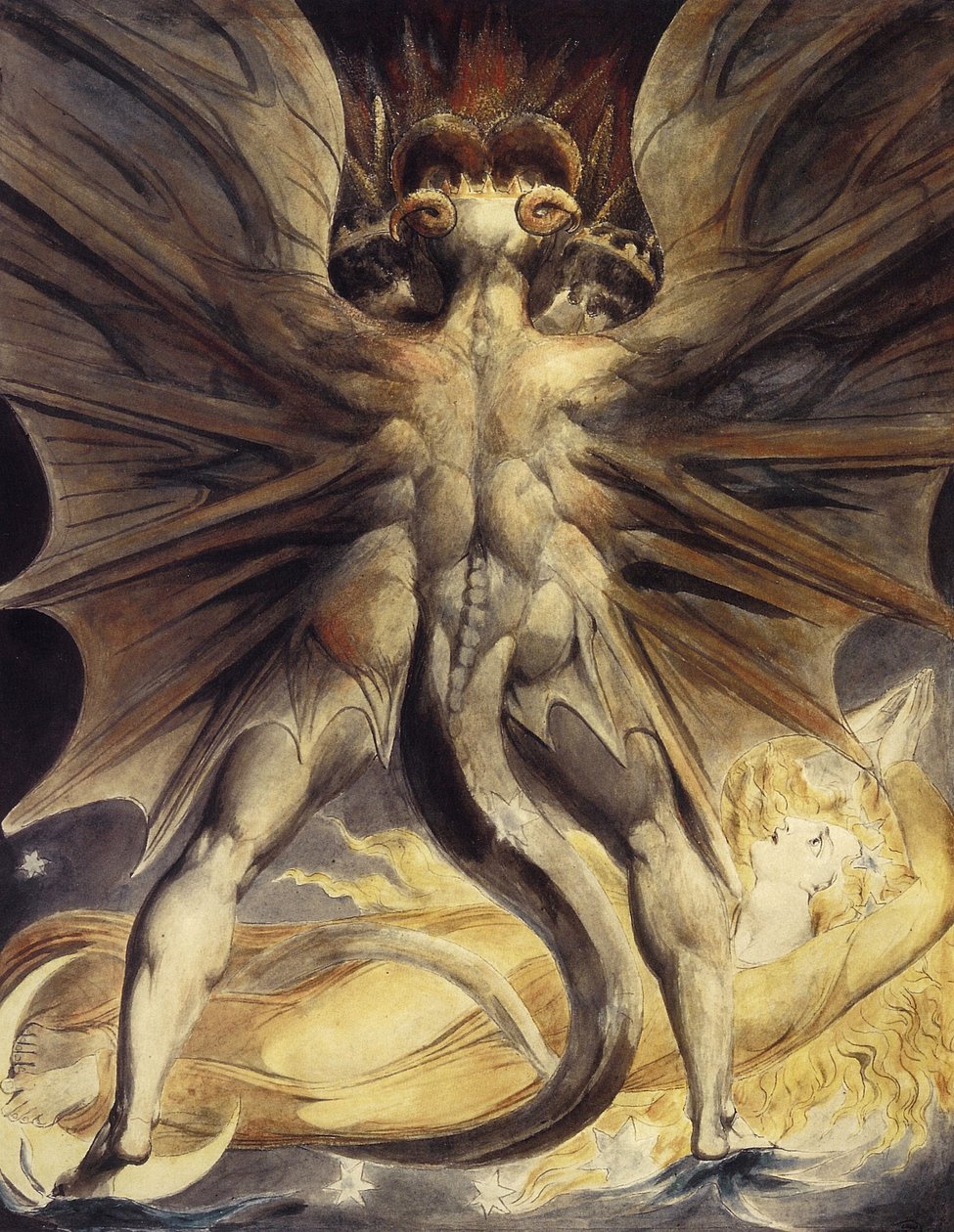 Der rote Drache und die Frau, mit der Sonne bekleidet von William Blake