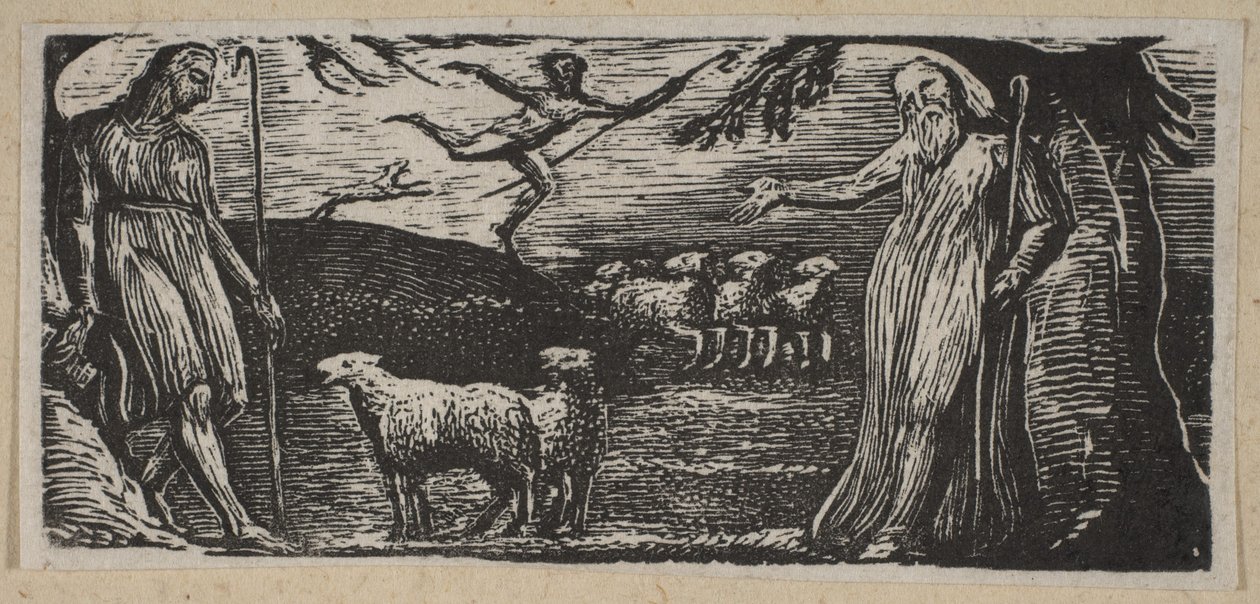 Thenot ermahnt Colinet, Lightfoot im Hintergrund, aus Thorntons Pastorals von William Blake