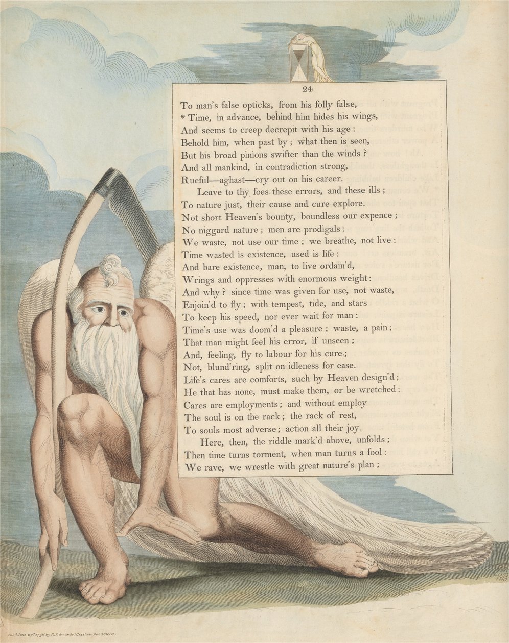 Youngs Nachtgedanken, Seite 24, Die Zeit, im Voraus, hinter ihm verbirgt seine Flügel von William Blake