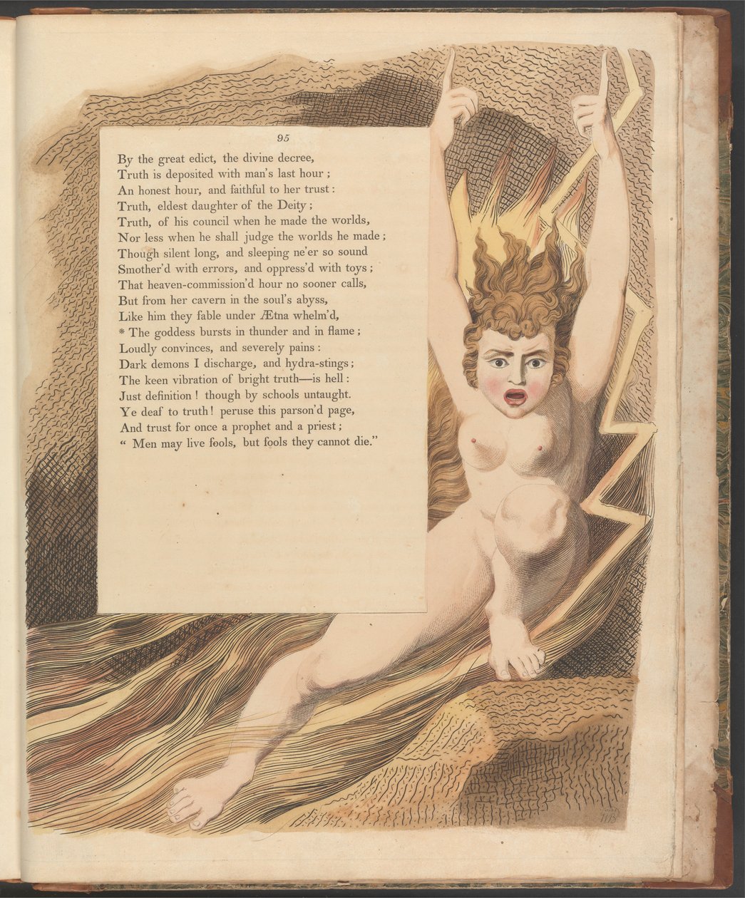 Youngs Nachtgedanken, Seite 95, Die Göttin bricht in Donner und Flammen aus von William Blake