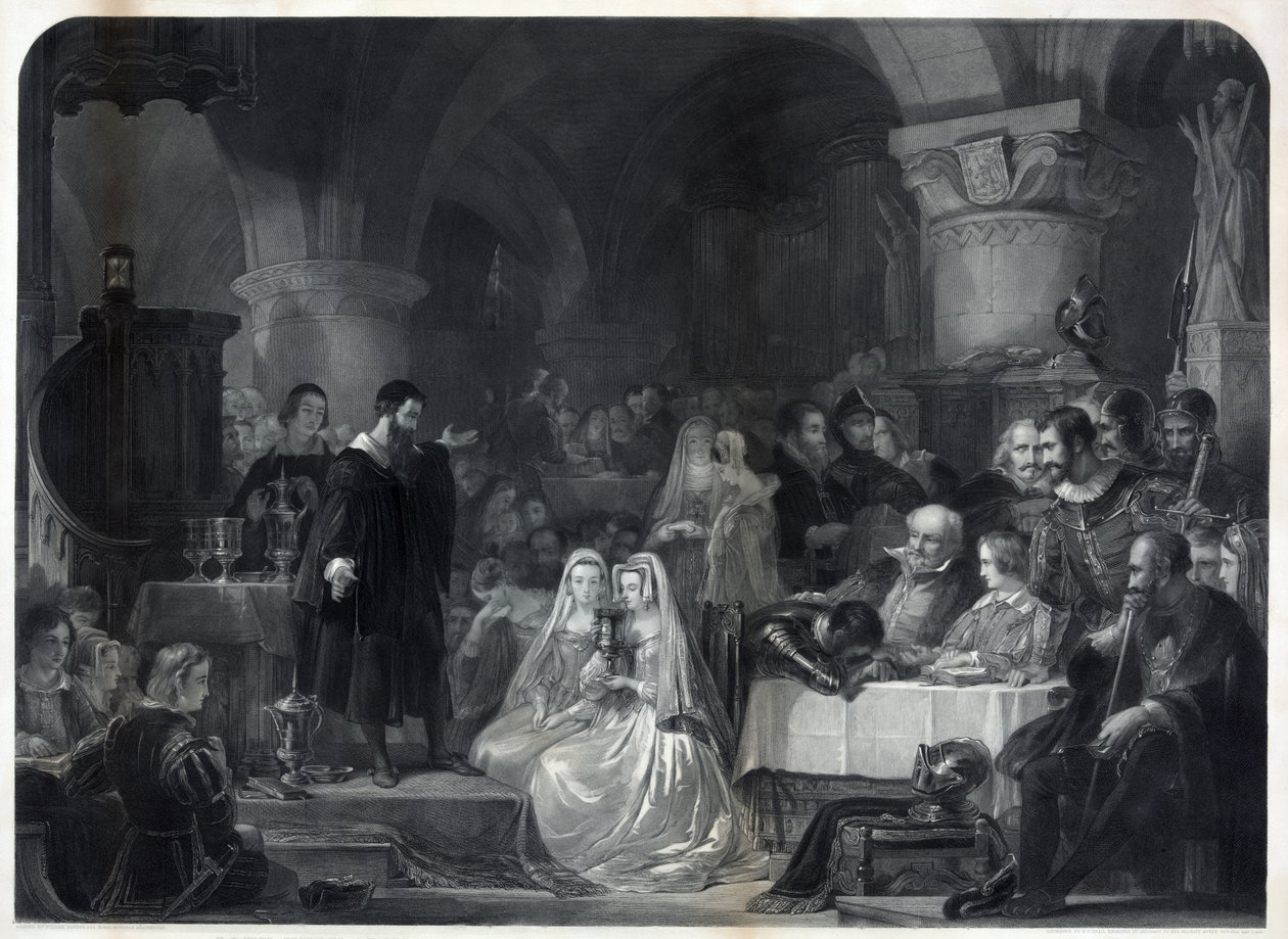 John Knox, der die erste protestantische Kommunion verwaltet, veröffentlicht 1849 von William Bonner