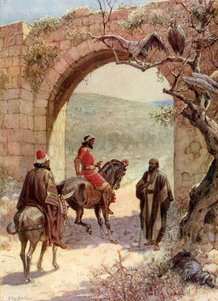 Ahab und Elia treffen sich - Bibel von William Brassey Hole