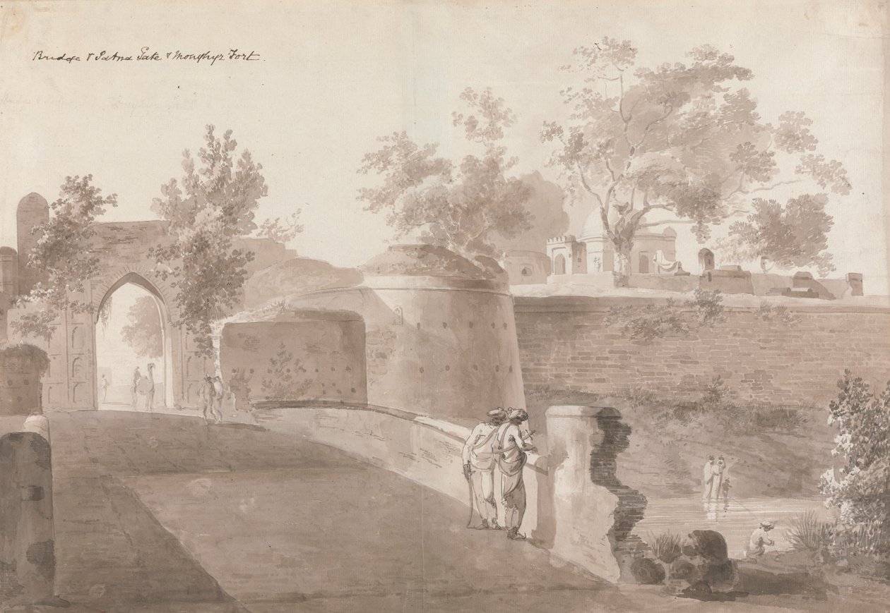 Brücke und Patna-Tor und Monghyr-Festung von William Daniell