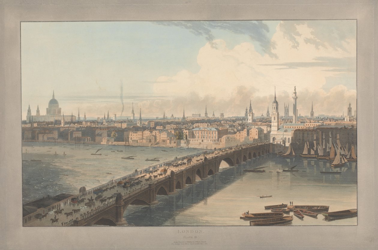 Tafel III: London, London Bridge (aus William Daniells Sechs Ansichten von London; Themse-Seite) von William Daniell