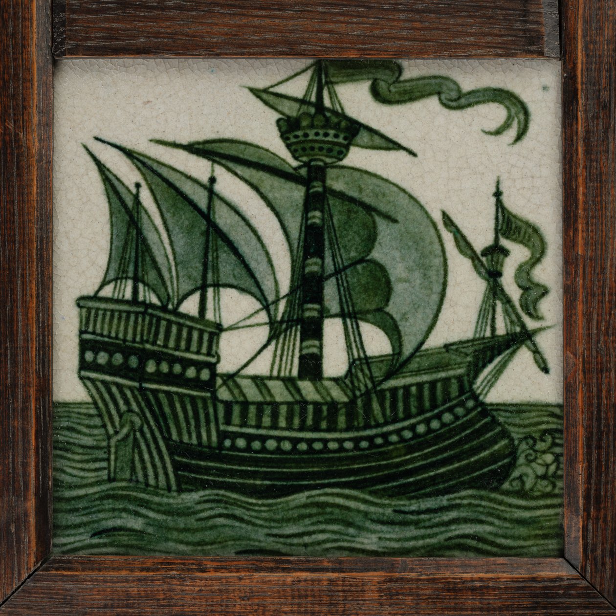 Fliesenpaneel von Schiffen in voller Fahrt, im Rahmen, ca. 1865-80 von William de Morgan