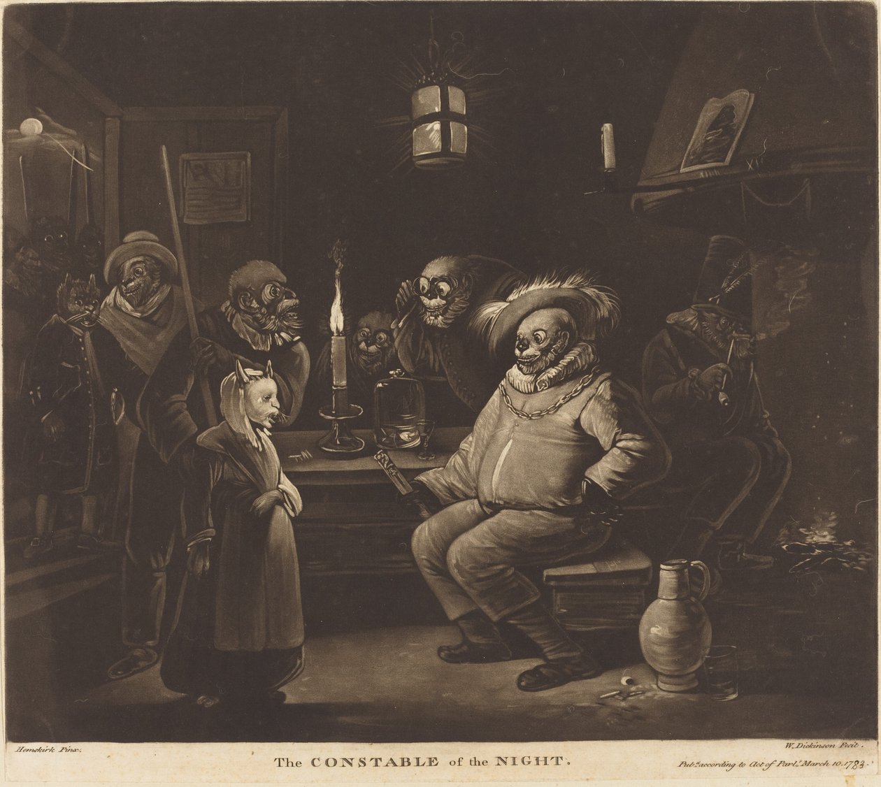 Der Nachtwächter von William Dickinson after Egbert van Heemskerck