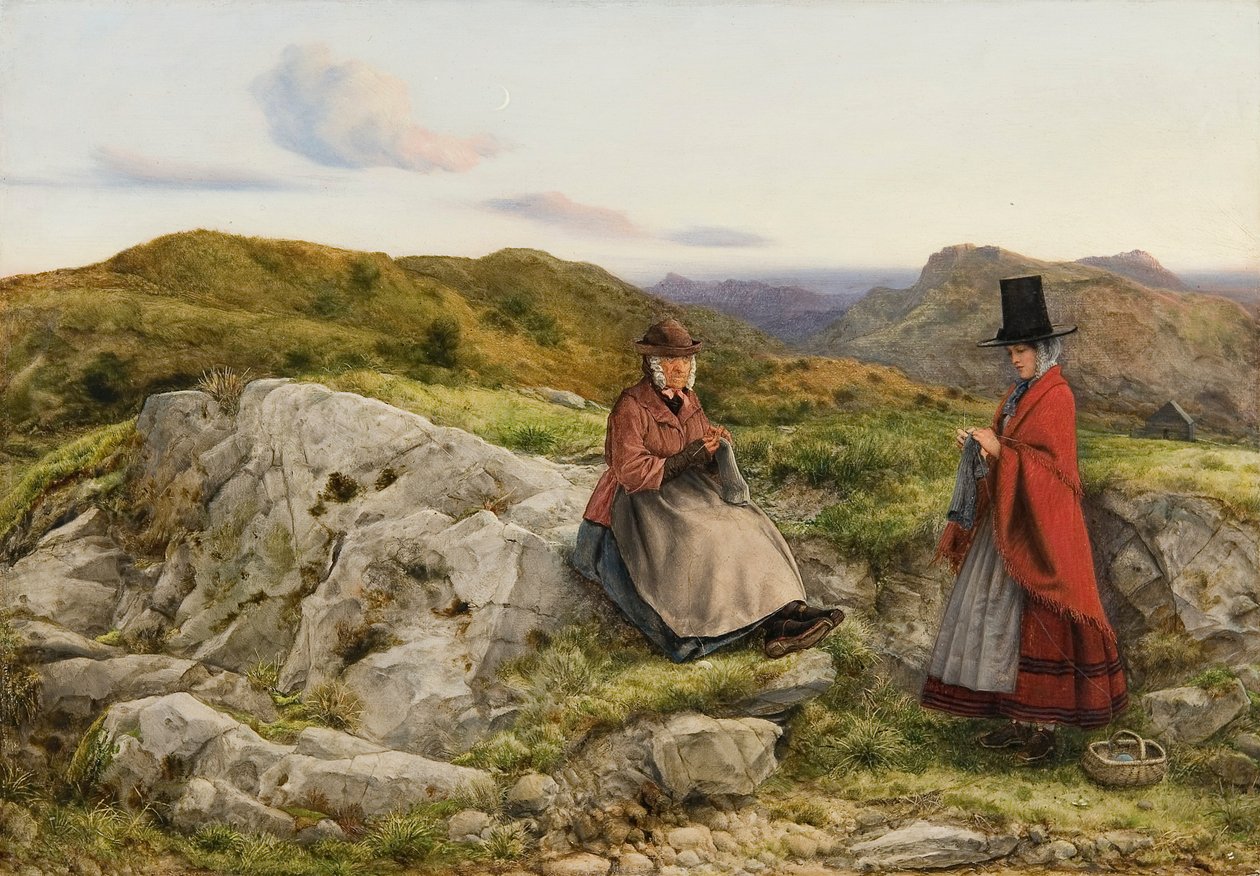 Walisische Landschaft mit zwei strickenden Frauen, 1860 von William Dyce