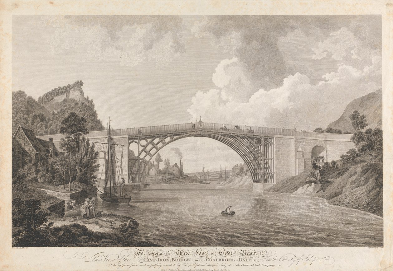 Ansicht der Gusseisenbrücke bei Coalbrookdale von William Ellis