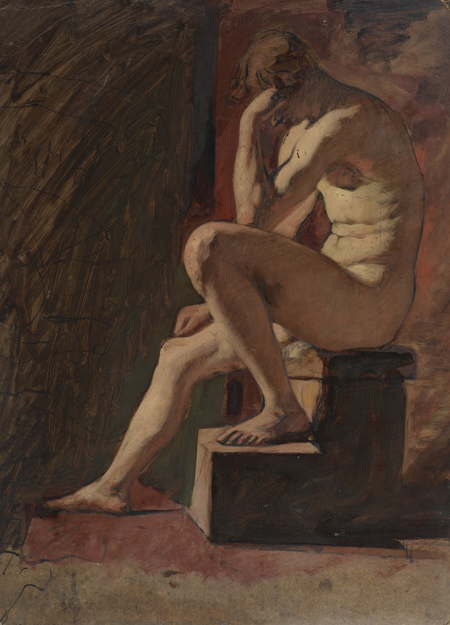 Sitzender männlicher Akt, Kopf auf Hand ruhend, linker Fuß auf Block von William Etty