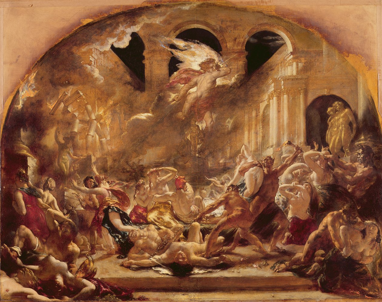 Der zerstörende Engel und Dämonen des Bösen unterbrechen die Orgien der Lasterhaften und Maßlosen von William Etty