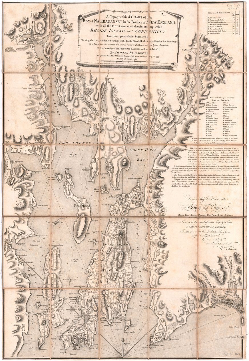 Topographische Karte von Rhode Island von Blaskewitz von William Faden
