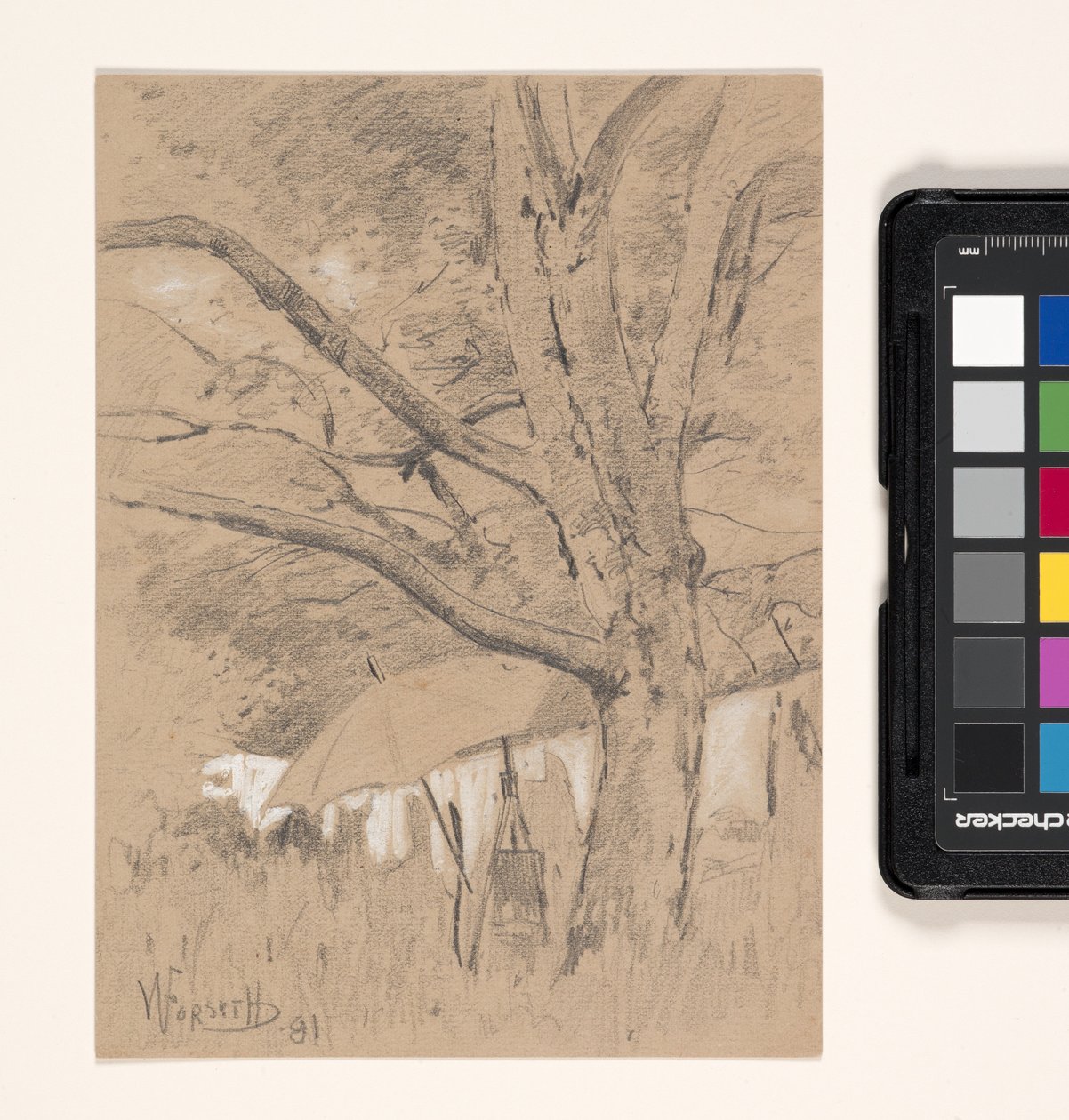 Landschaft mit Staffelei und Regenschirm von William Forsyth