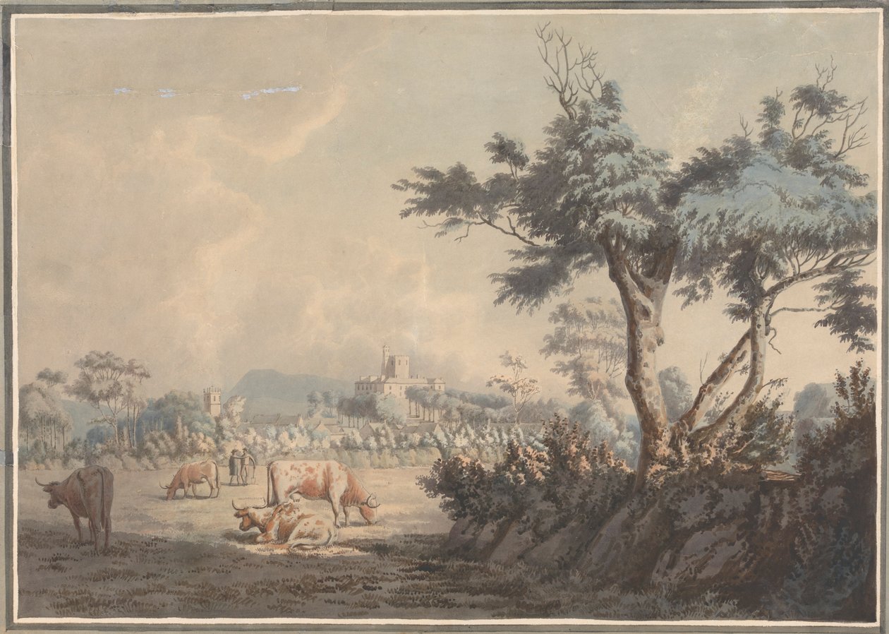 Landschaft, Schloss und Vieh von William Green