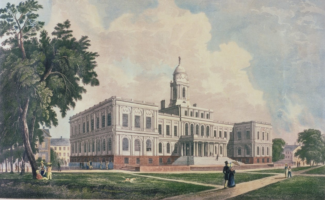 Rathaus, graviert, gedruckt und koloriert von I. Hill, 1826 von William Guy Wall