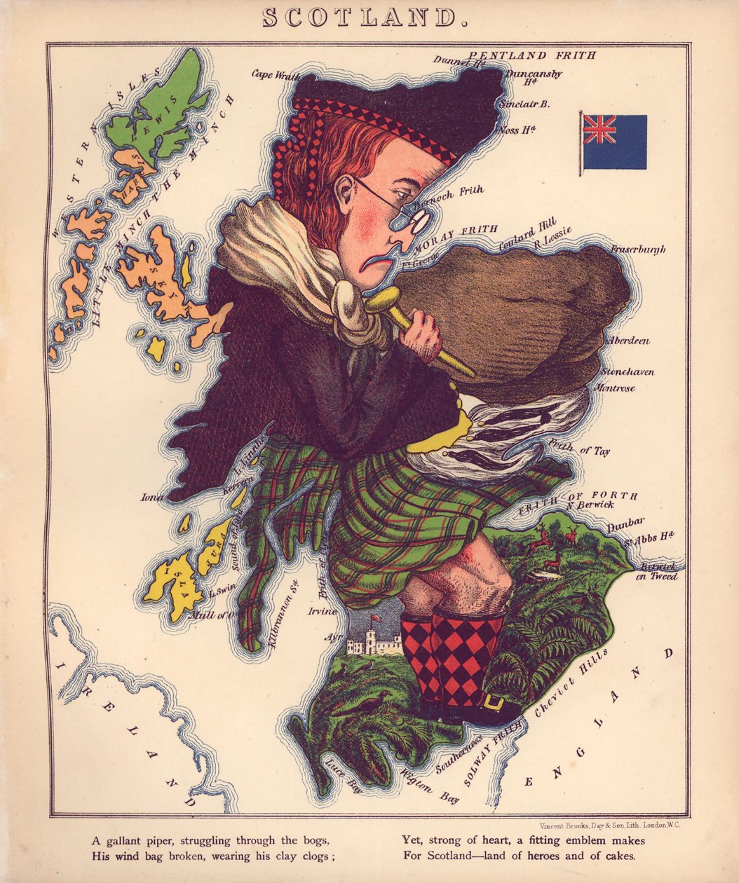 Geographischer Spaß - humorvolle Umrisse verschiedener Länder, mit einer Einführung und beschreibenden Zeilen von William Harvey