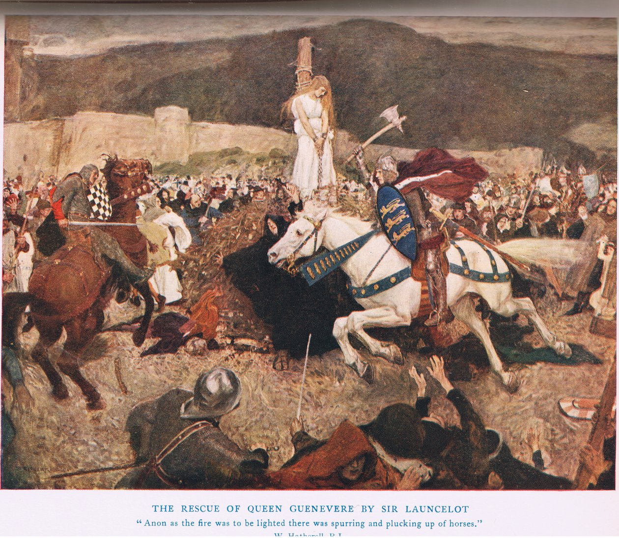 Die Rettung von Königin Guenevere durch Sir Lancelot, Illustration aus 