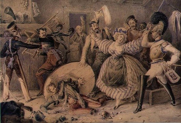 Eine Schlägerei in einem Gasthaus, ca. 1830 von William Heath