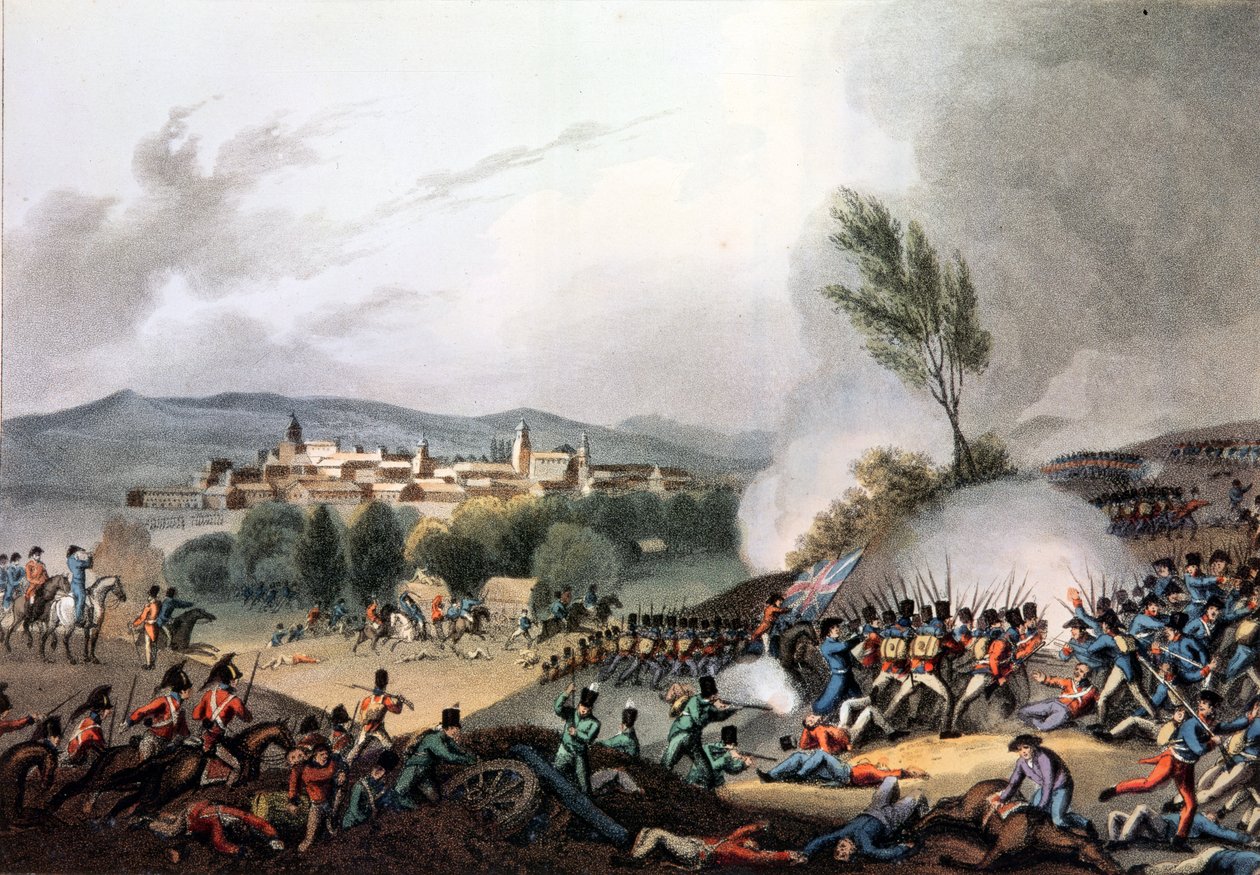 Schlacht von Vittoria, 21. Juni 1813, radiert von I. Clark, aquatintiert von M. DuBourg von William Heath