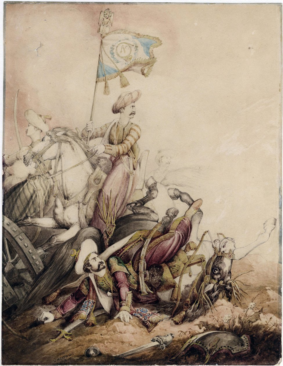 Mamlukischer Standartenträger im Kampf (Aquarell) von William Heath