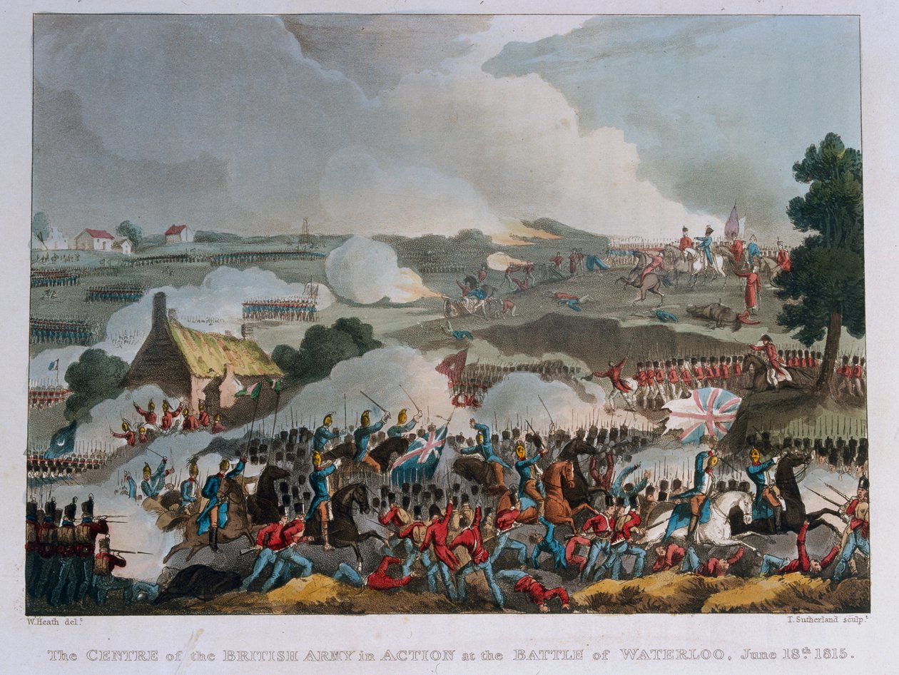 Das Zentrum der britischen Armee in Aktion bei der Schlacht von Waterloo, 1815 von William Heath