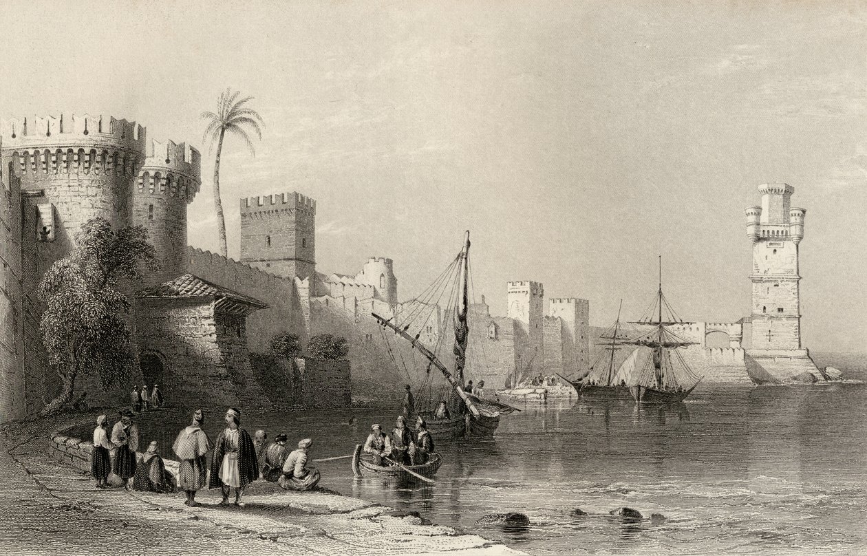 Hafen von Rhodos, Griechenland, graviert von J.C. Armytage von William Henry Bartlett