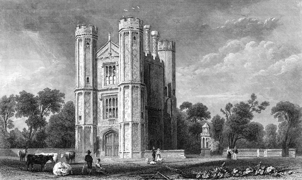 Leighs Priory, Essex, graviert von E. Young, 1832 von William Henry Bartlett
