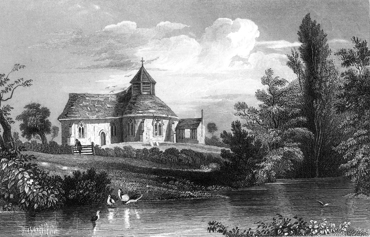 Little Maplestead Kirche, Essex, graviert von Henry Wallis, 1832 von William Henry Bartlett