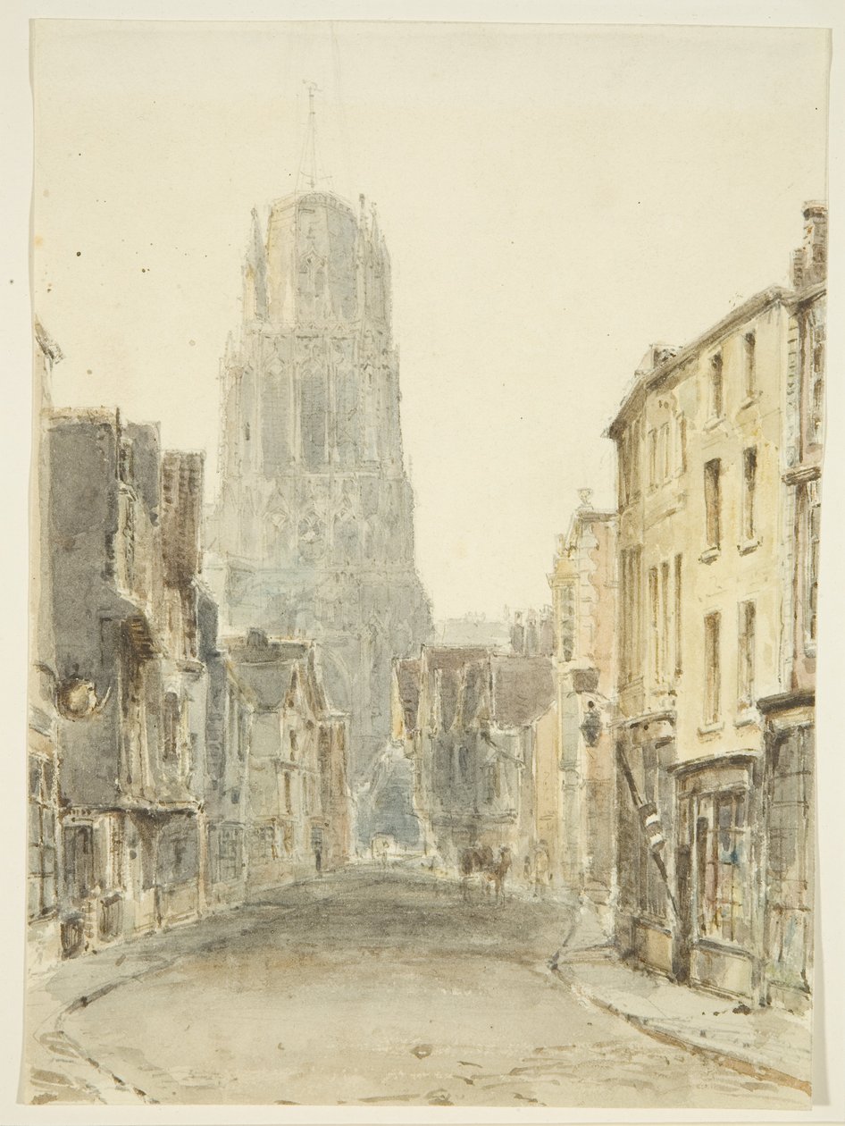 Nordansicht der St. Mary Redcliffe Kirche von Redcliffe Street, ca. 1825 von William Henry Bartlett