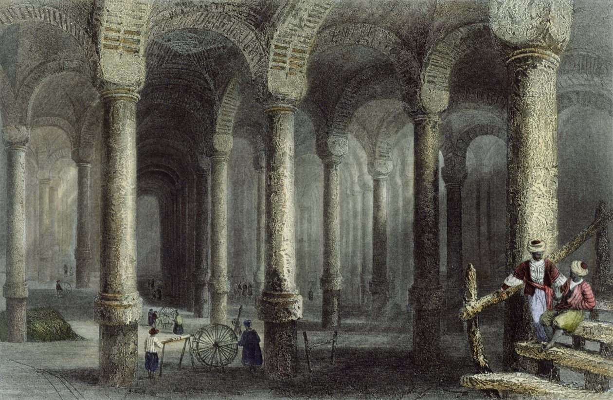 Die Zisterne von Bin-Veber-Direg oder Die Tausend und Eine, Istanbul, graviert von J. Carter, ca. 1850 (Aquatinta) von William Henry Bartlett