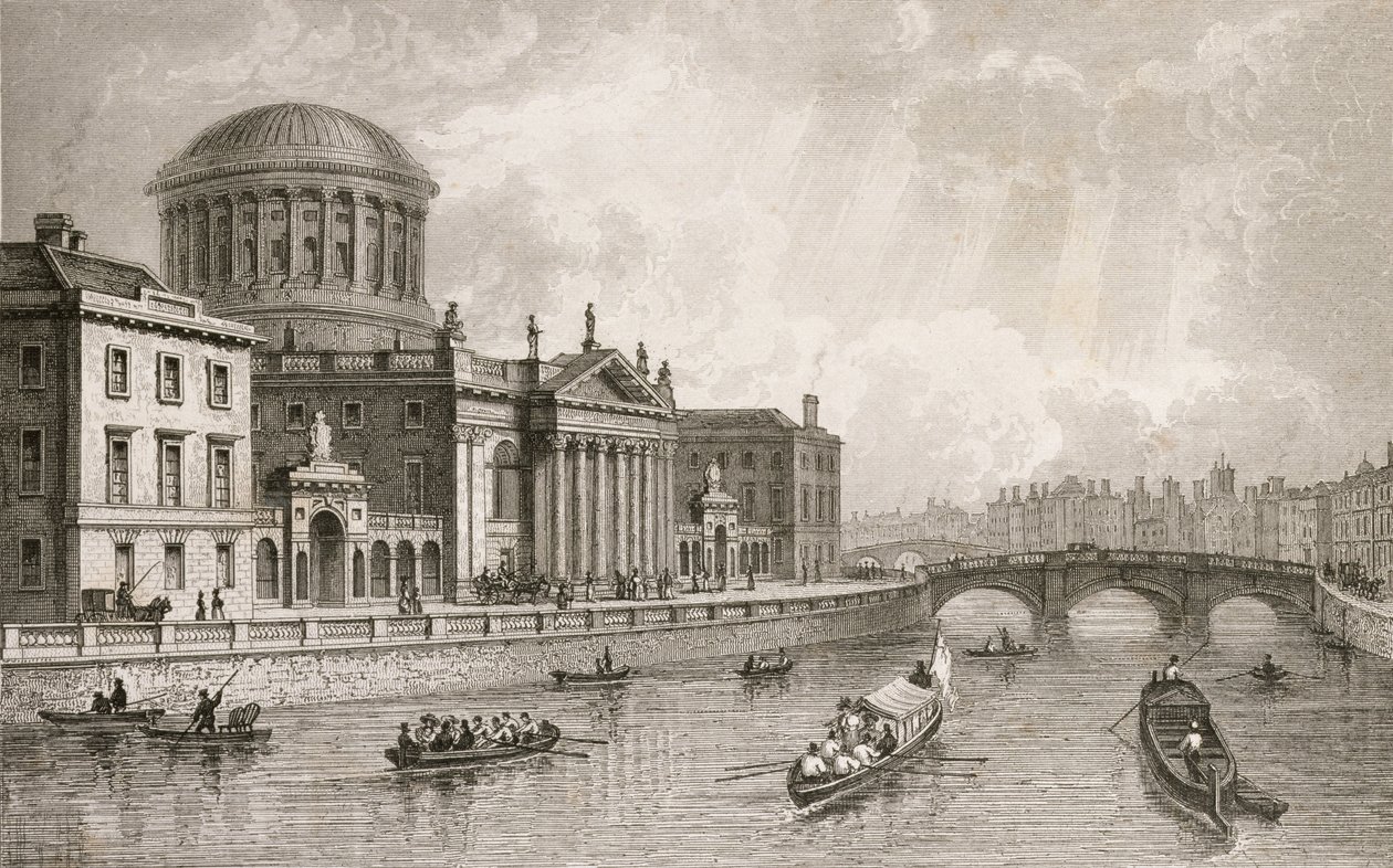 Die vier Gerichtsgebäude, Dublin, graviert von Owen von William Henry Bartlett