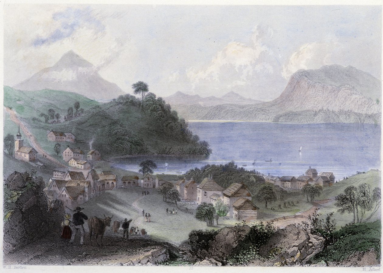 Ansicht von Georgeville und seinem See - in „Canadian Scenery Illustrated“ von William Henri Barlett, herausgegeben von George Virtue von William Henry Bartlett